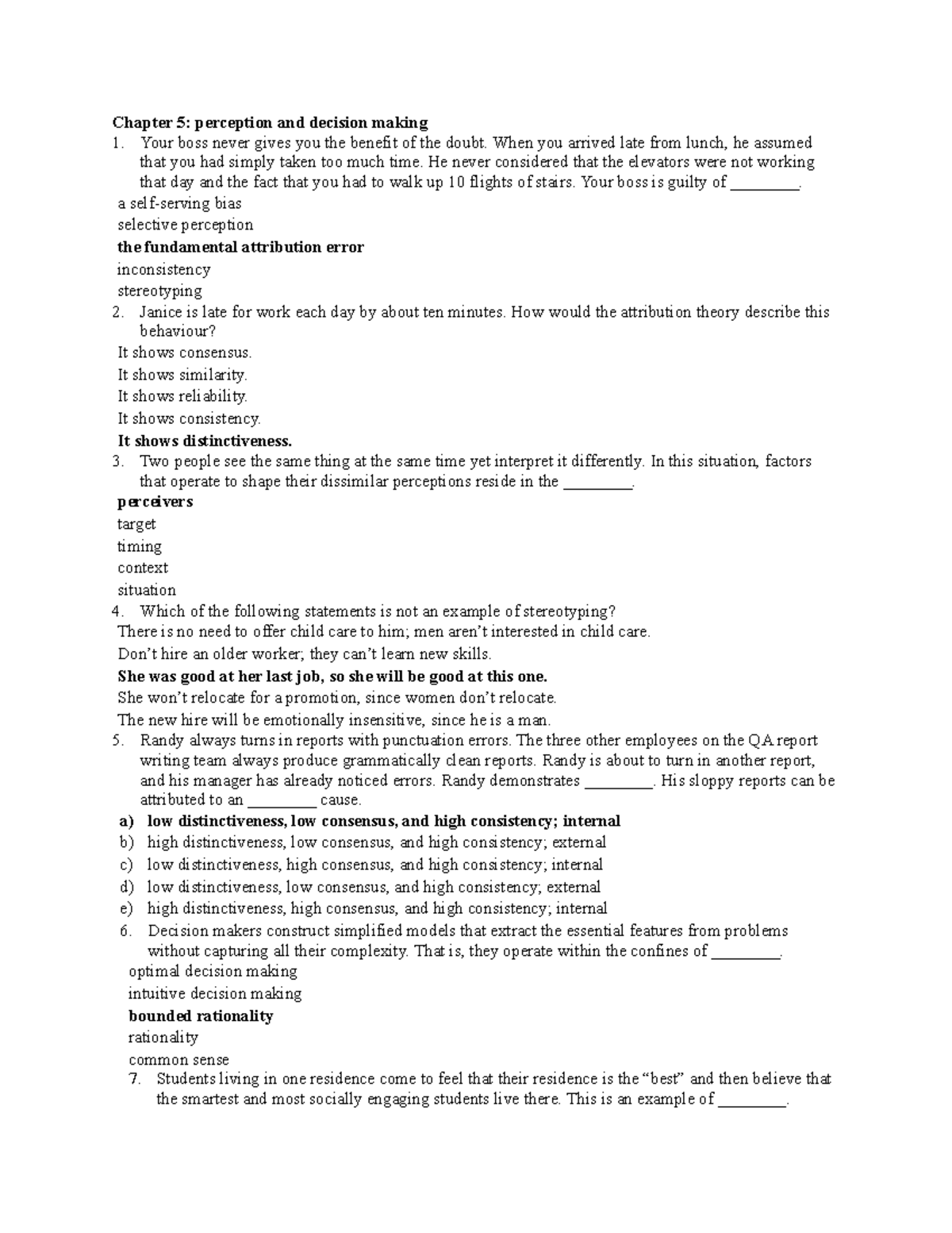 Review chapter 1 to 7 - Chapter 5: perception and decision making Your ...