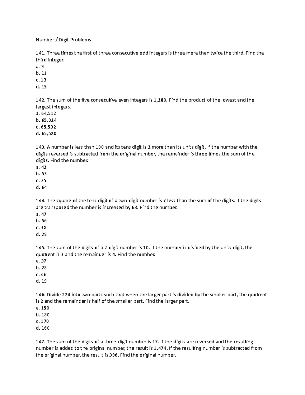 Number Digit Problems Number Digit Problems Three Times The First 