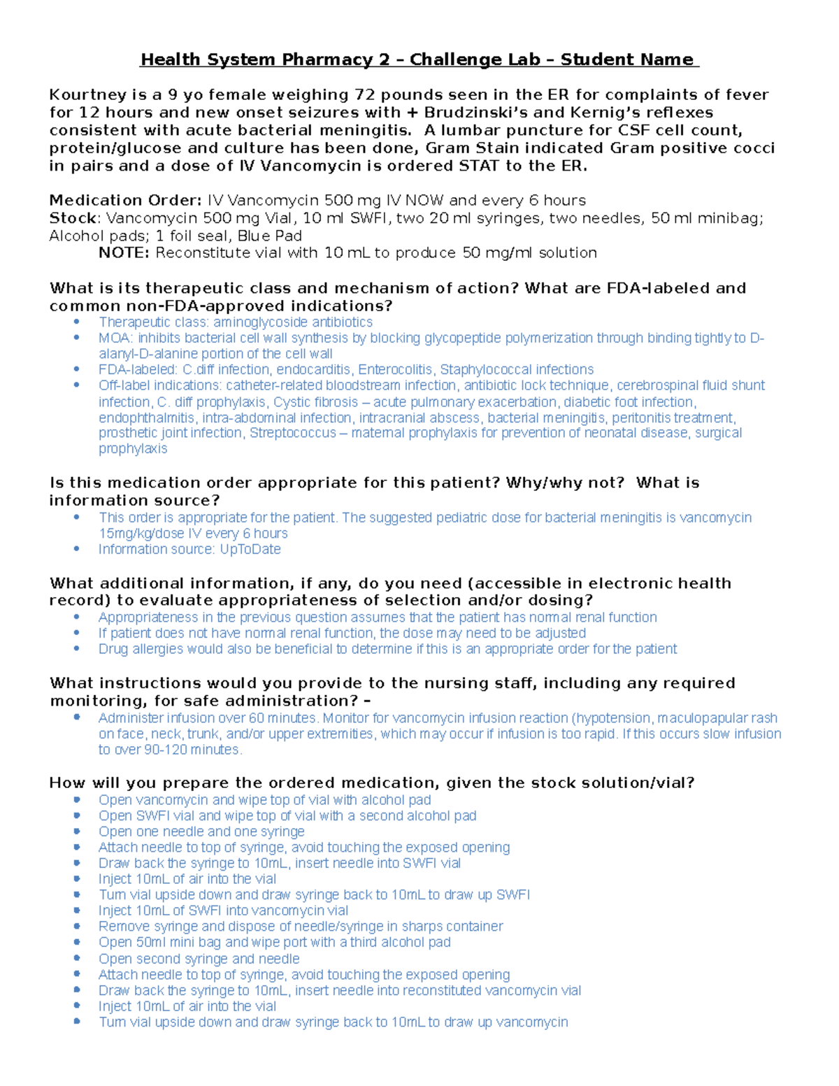 IV Assignment - Health System Pharmacy 2 – Challenge Lab – Student Name ...