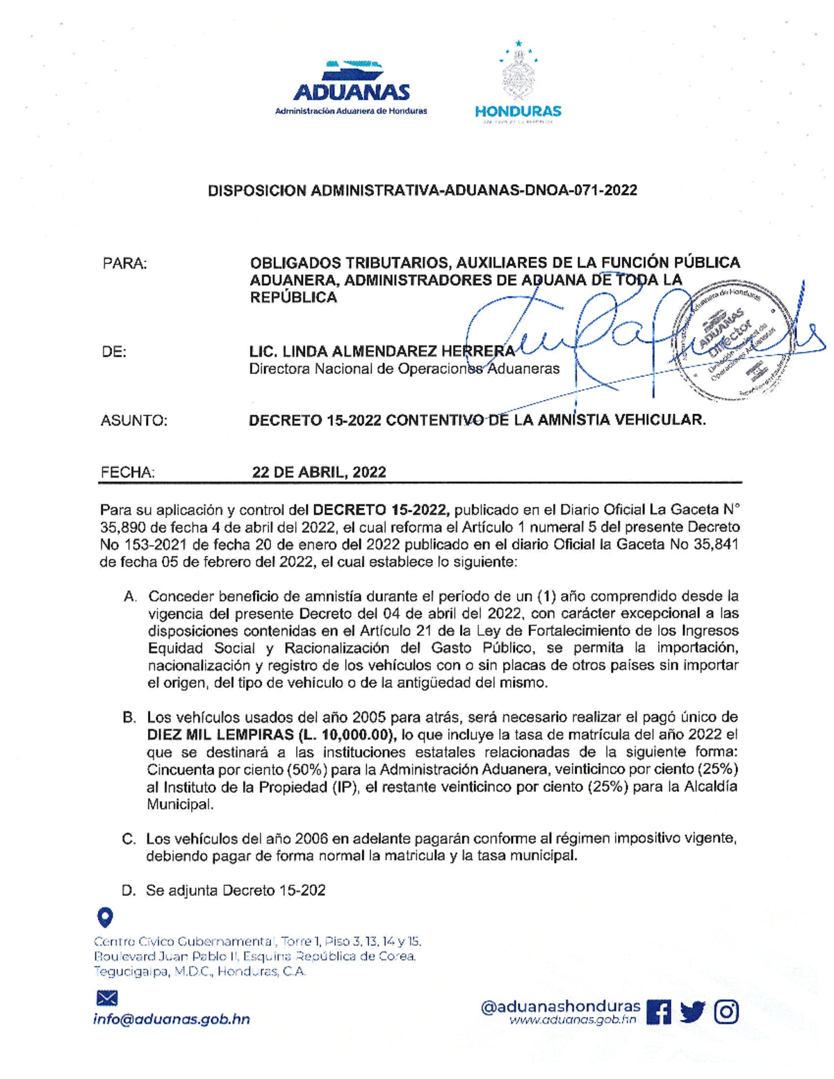 Aduanas DNOA 071 2022 - Disposición valoracion aduanera - Valoración ...