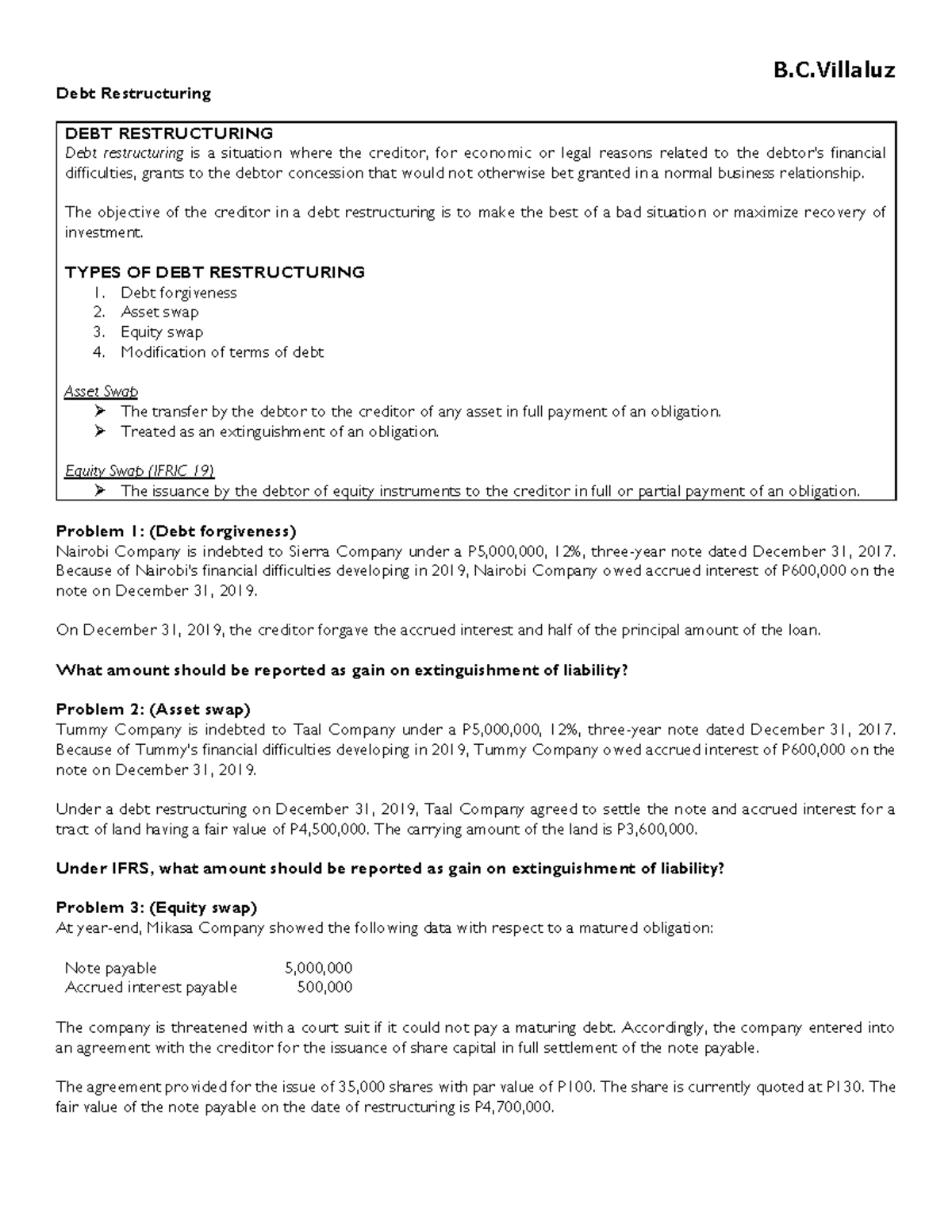 Debt Restructuring - Good. - B.C Debt Restructuring DEBT RESTRUCTURING ...