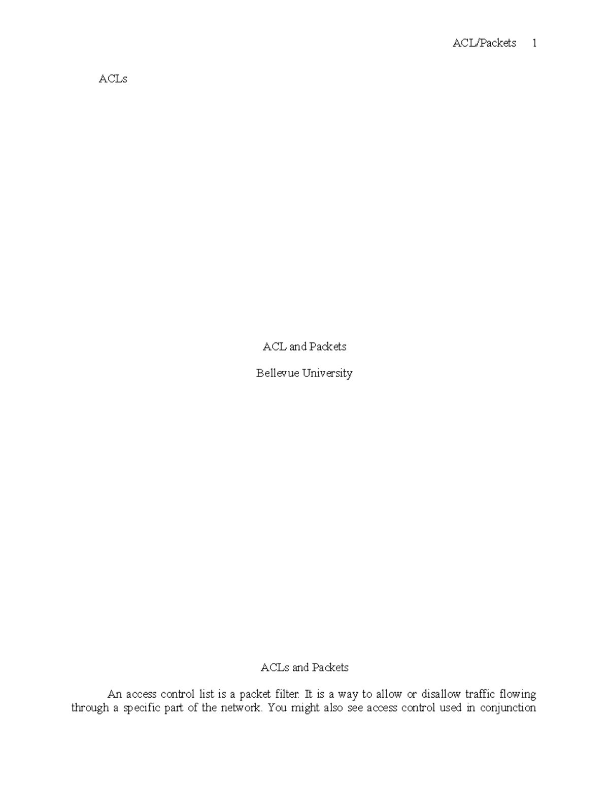 Week 5 Written Assignment - ACLs ACL and Packets Bellevue University ...