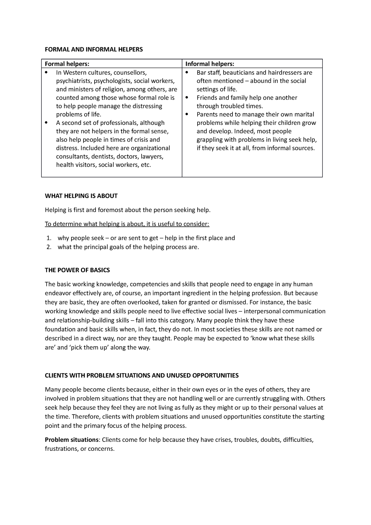 PSYC321 - The skilled helper chapter notes. - FORMAL AND INFORMAL ...