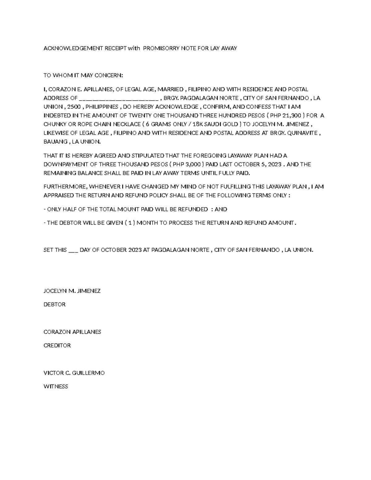 Acknowledgement- Receipt-with- Promisorry-NOTE-FOR-LAY-AWAY ...