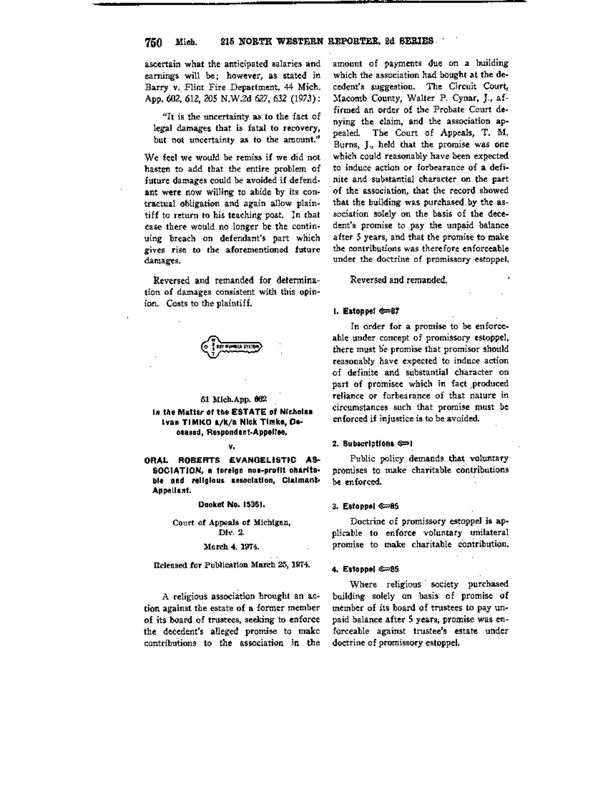 Timko case for promissory estoppel LAW 1110 Studocu