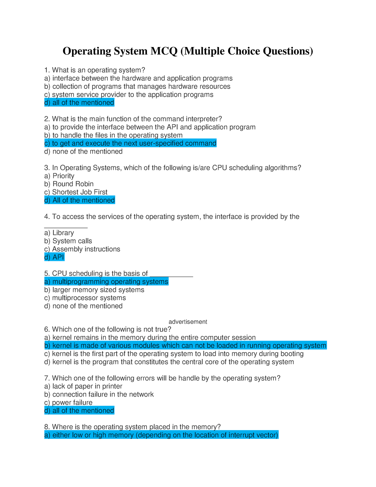 C1 Operating System MCQ - QE180046 - Operating System MCQ (Multiple ...