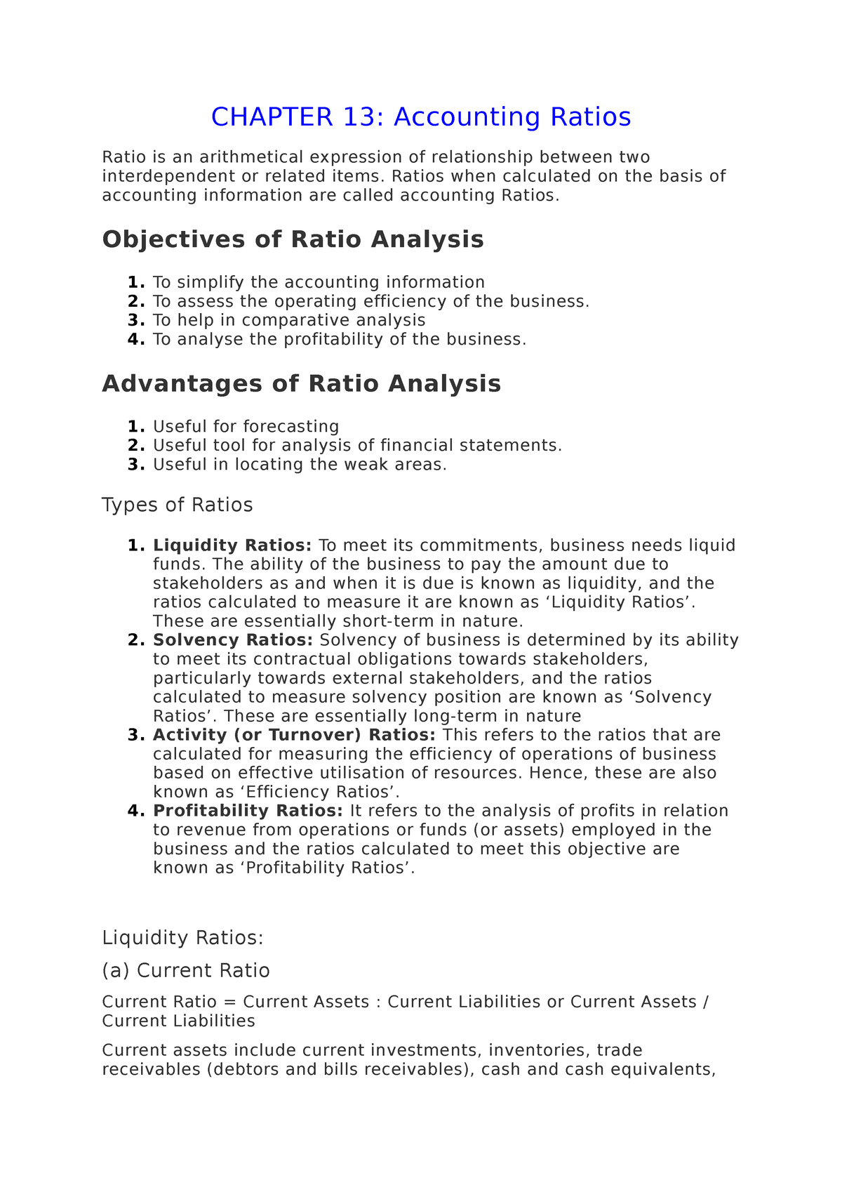 Ratio Analysis QUESTIONS CHAPTER 13 Accounting Ratios Ratio Is An   Thumb 1200 1698 