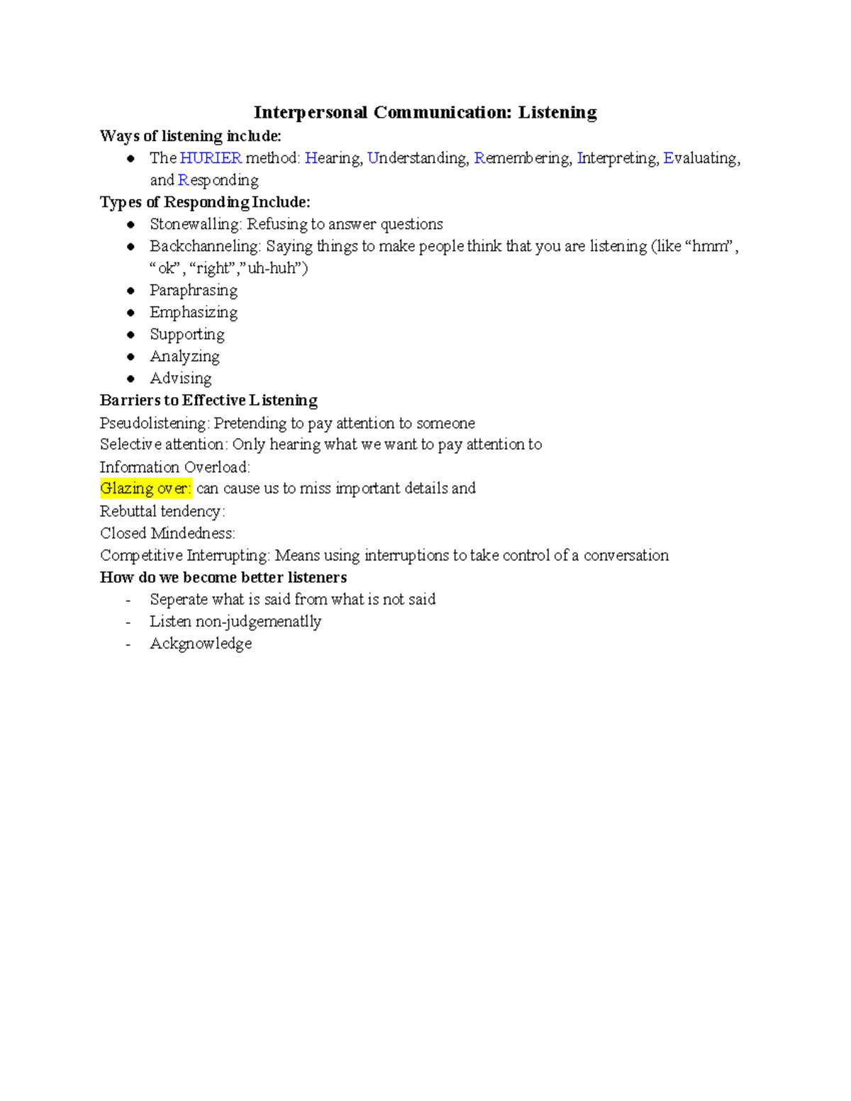 Interpersonal Communication Listening Studocu