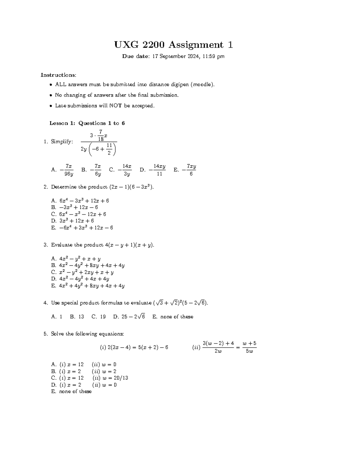HW1 - new - Homework - UXG 2200 Assignment 1 Due date: 17 September ...