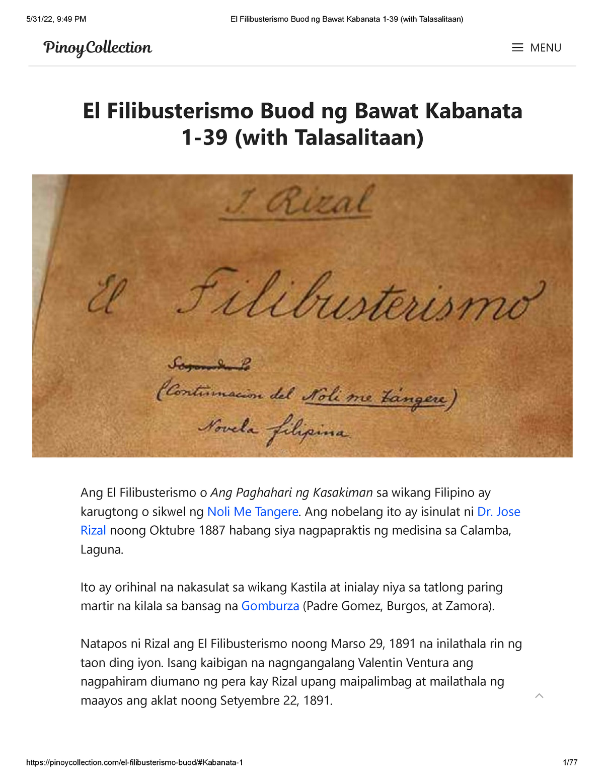 book review ng el filibusterismo tagalog