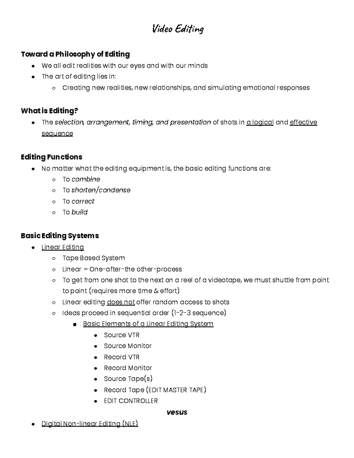 Video Editing - Vid Ein Toward a Philosophy of Editing We all edit ...