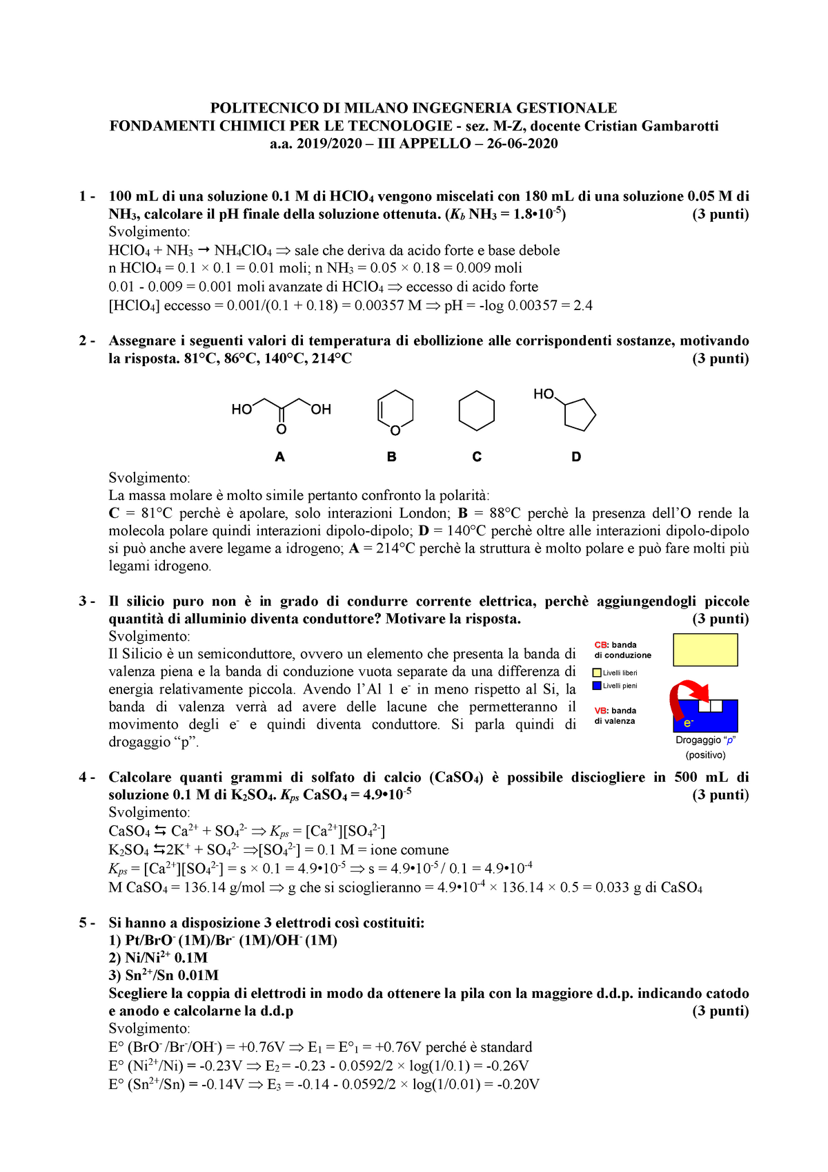 Esame 26 Giugno 2020, Risposte - POLITECNICO DI MILANO INGEGNERIA ...