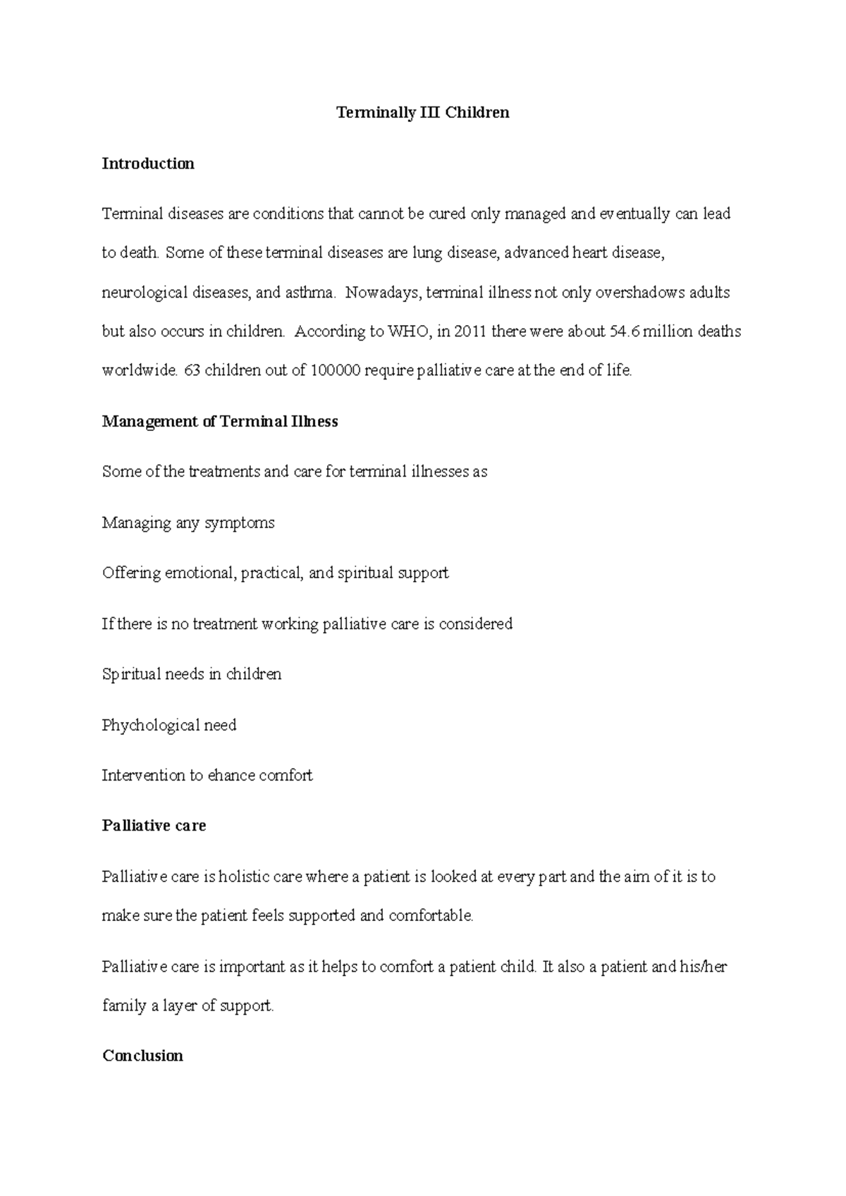 Terminally III Children - Terminally III Children Introduction Terminal ...