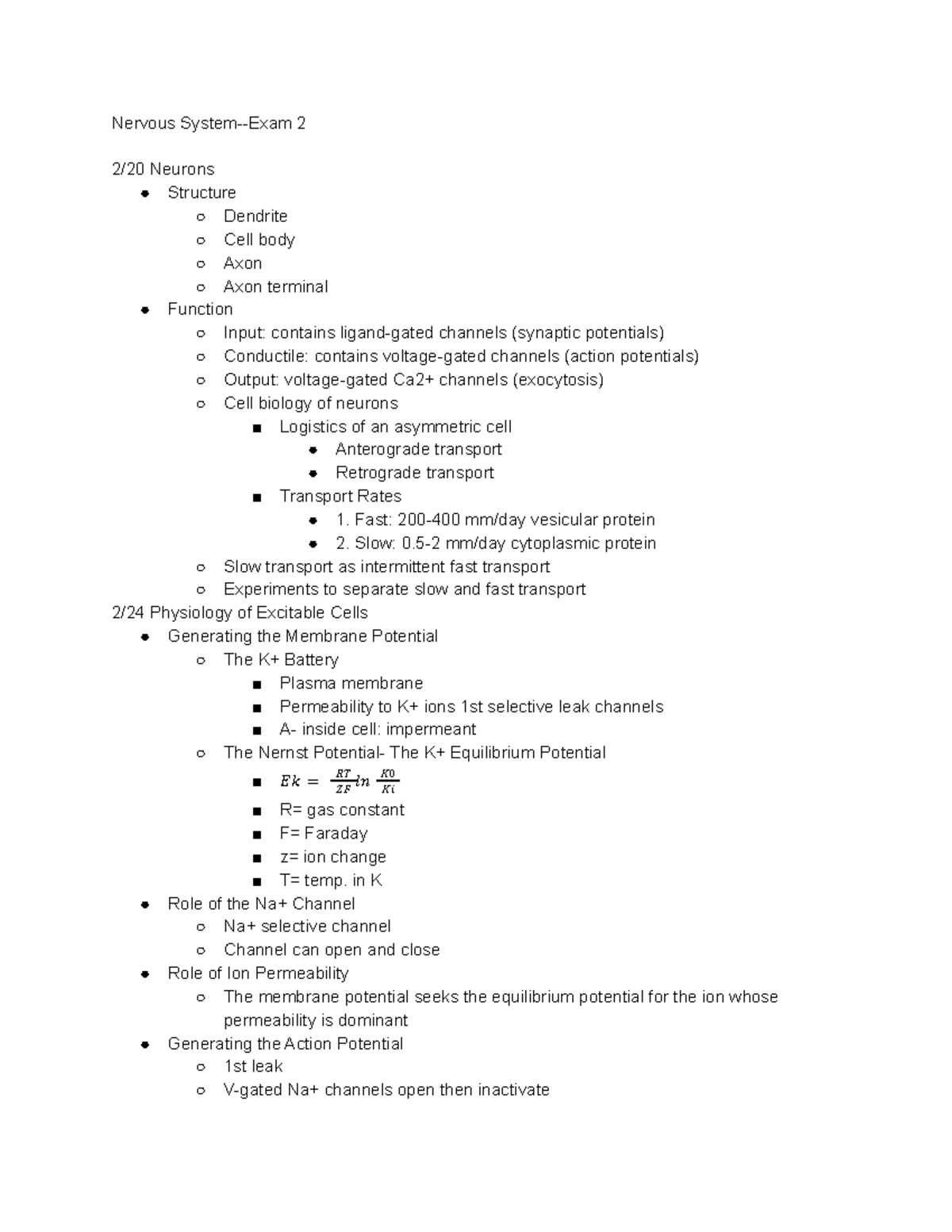 Study Guide Exam 2-BMS 300 - Nervous System-Exam 2 2/20 Neurons ...