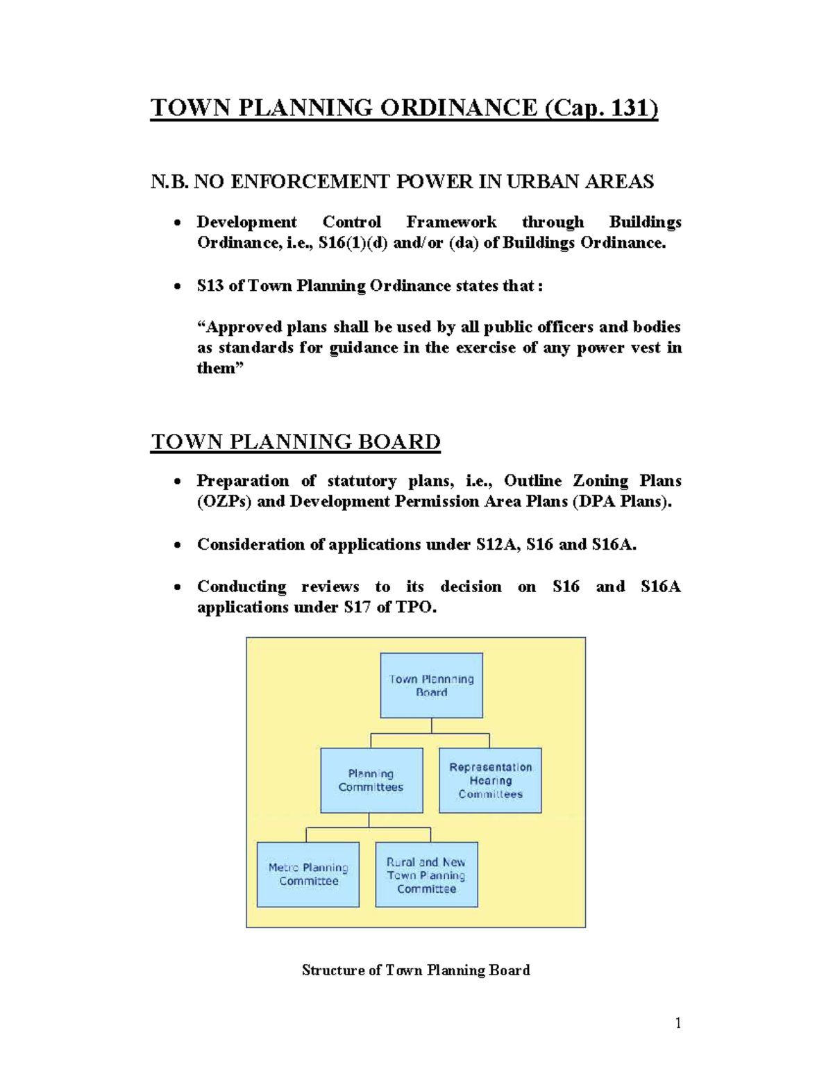 3.1.1 Town Planning Control TOW PLA I G ORDI A CE (Cap. 131) .B. O E