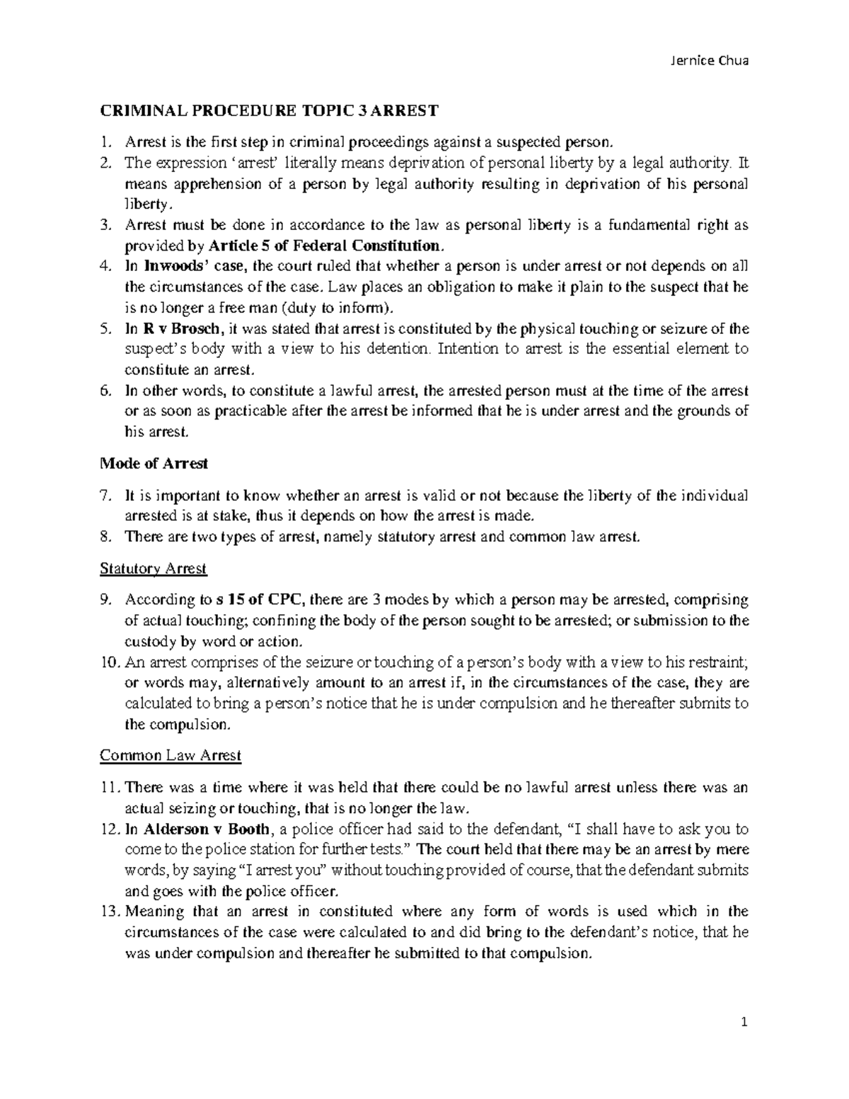 Criminal Procedure Topic 3 Arrest - Warning: TT: undefined function: 32 ...