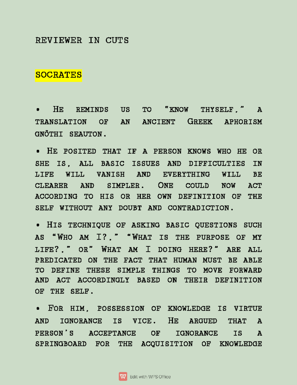 UNDERSTANDING THE SELF Reviewer Chapter 1 AND 2 R E V I E W E R I N 
