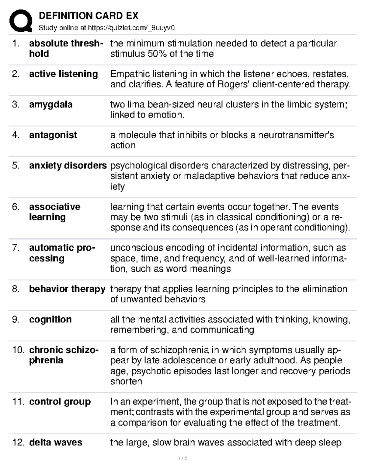 Psychology VOCAB DEFINITION CARD EX Study online at quizlet/_9uuyv