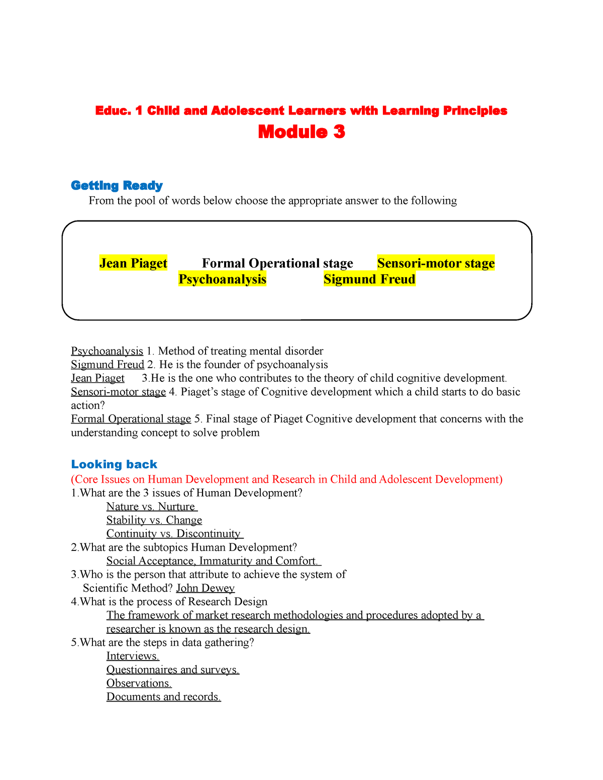 EDUC1 Child and Adolescence Module 3 Educ. 1 Child and