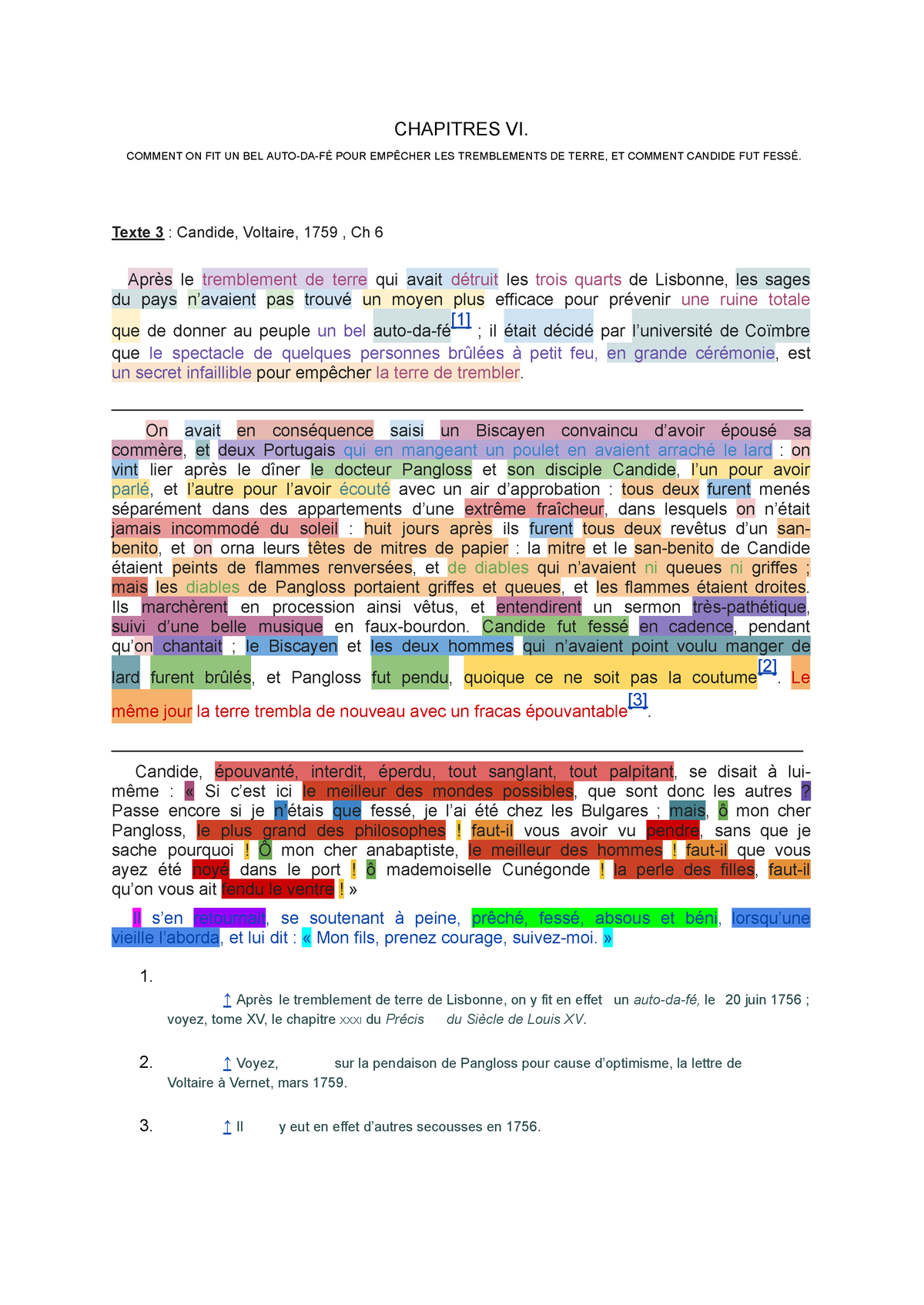 Analyse linéaire - Candide, Voltaire, 1759, Chapitre VI - CHAPITRES VI ...