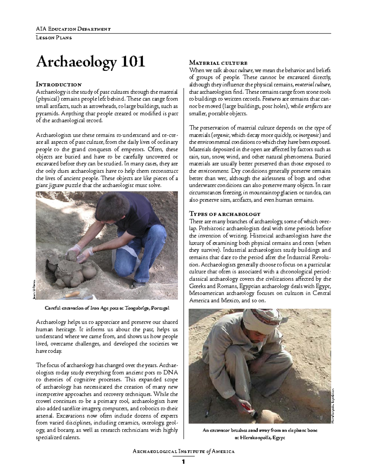 Arch101 - It is a lecture note - Archaeology 101 I Archaeology is the ...