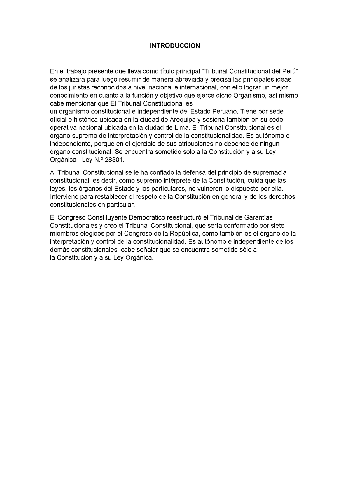 Tribunal Constitucional DEL PERÚ - INTRODUCCION En el trabajo presente ...