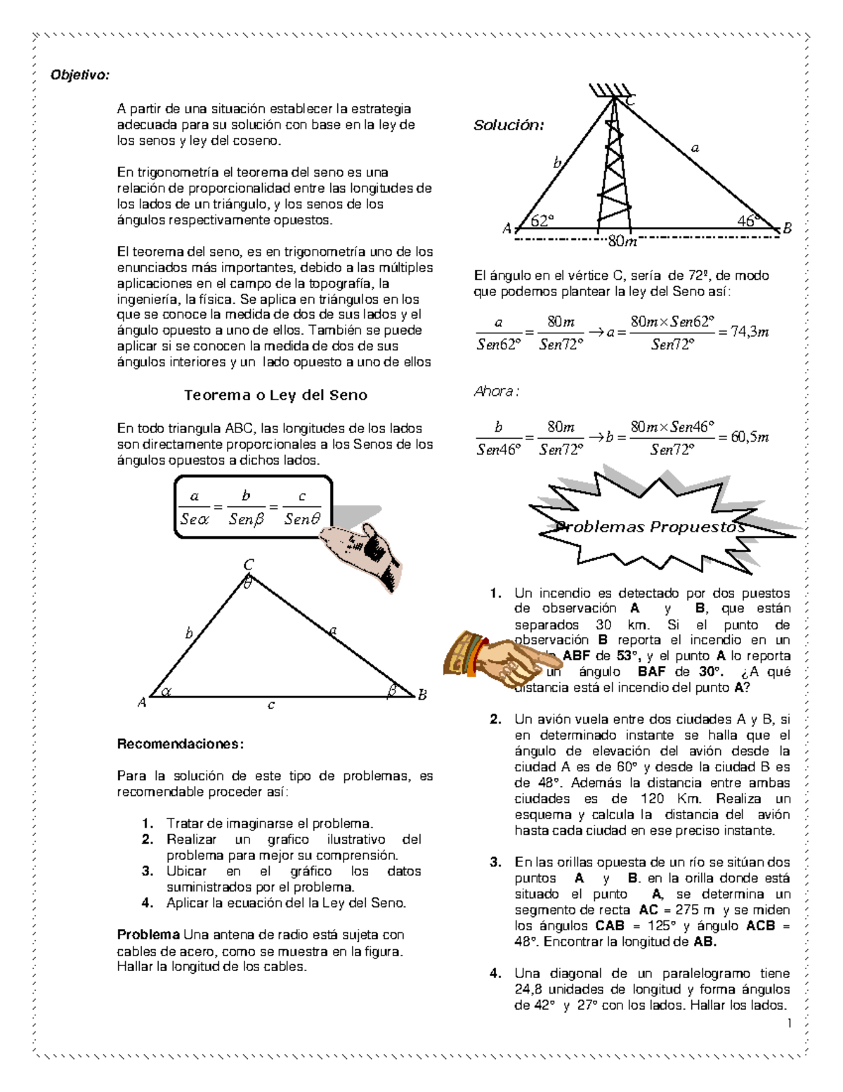 Ley Del Seno Y Del Coseno - 1 Objetivo: A Partir De Una Situación ...