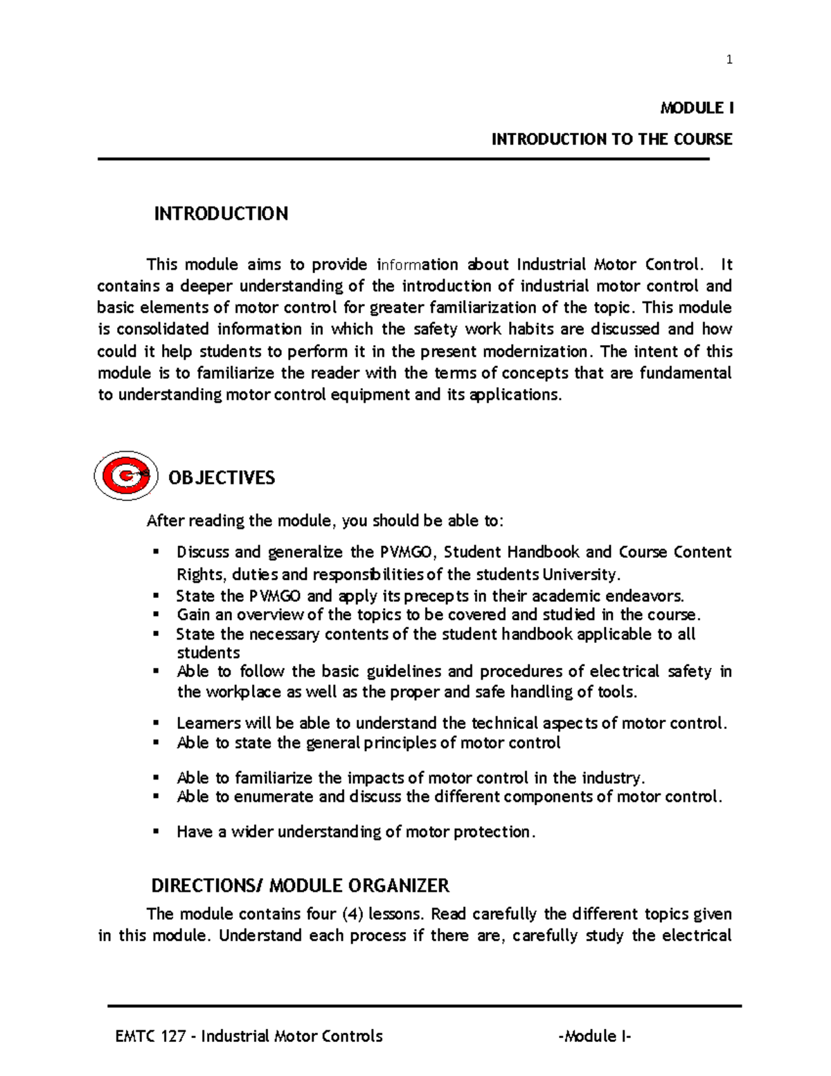 Lesson 1 Introduction to Industrial Motor Control INTRODUCTION