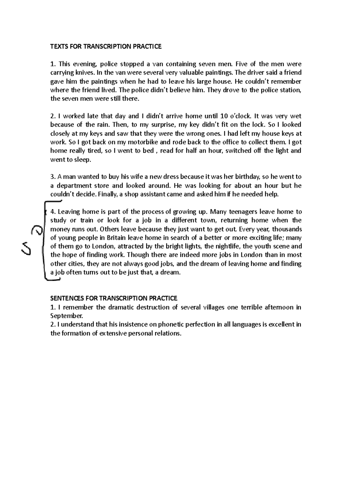 Texts for phonological transcription practice May 2023 - TEXTS FOR ...