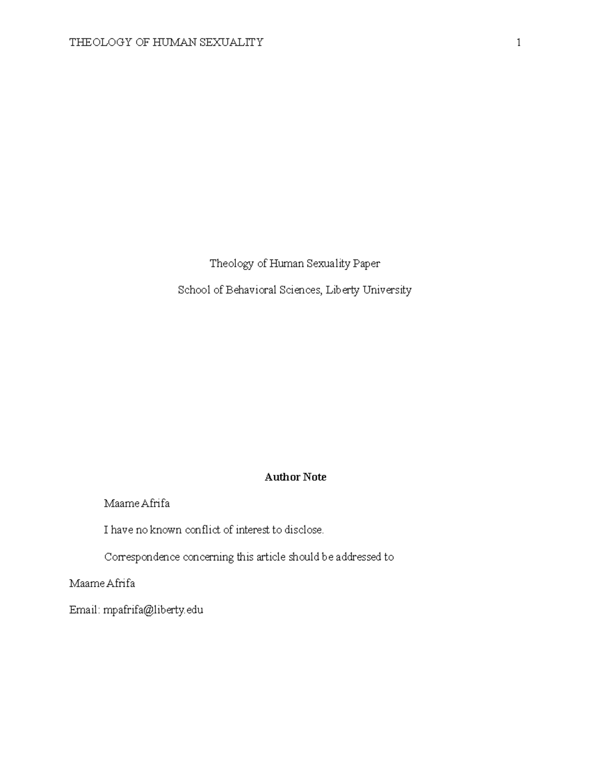 Final Draft Theology of Human Sexuality Paper - Theology of Human ...