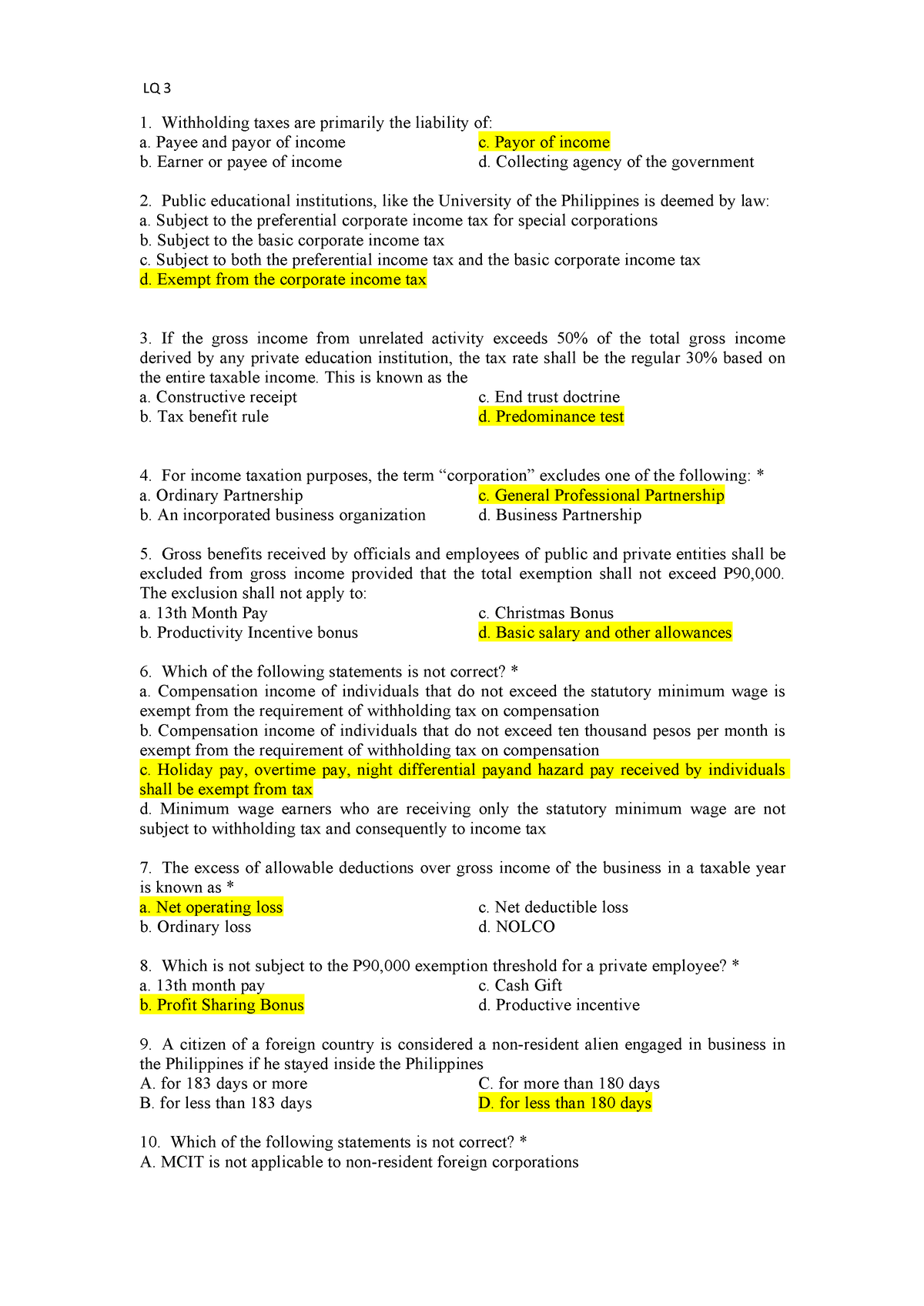 LQ3 Midterm EXAM IT - sgvgdmadfas - Withholding taxes are primarily the ...