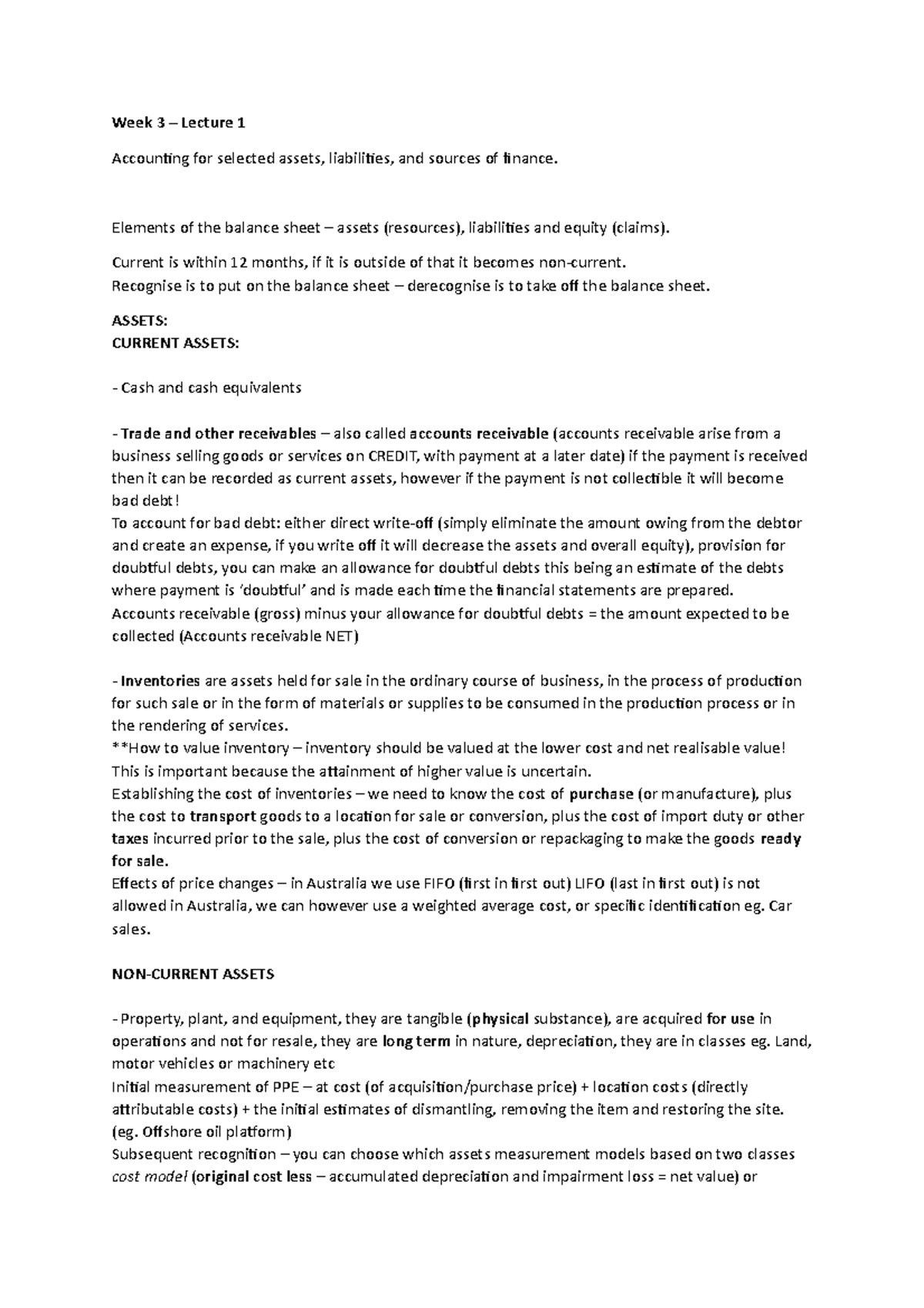 Week 3 - Lecture Notes - Accounting - Week 3 – Lecture 1 Accounting for ...