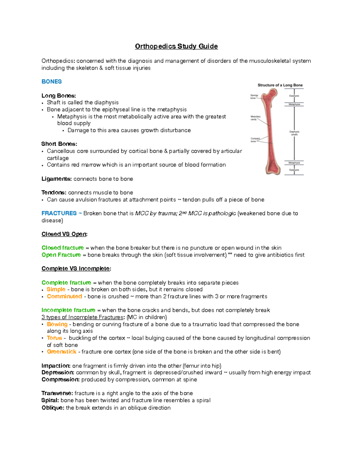 Ortho Study Guide Orthopedics Study Guide Orthopedics concerned with