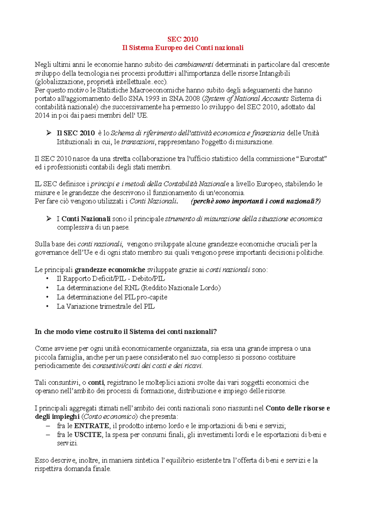 SEC 2010 (sistema europeo dei conti nazionali integrato) pdf SEC 2010