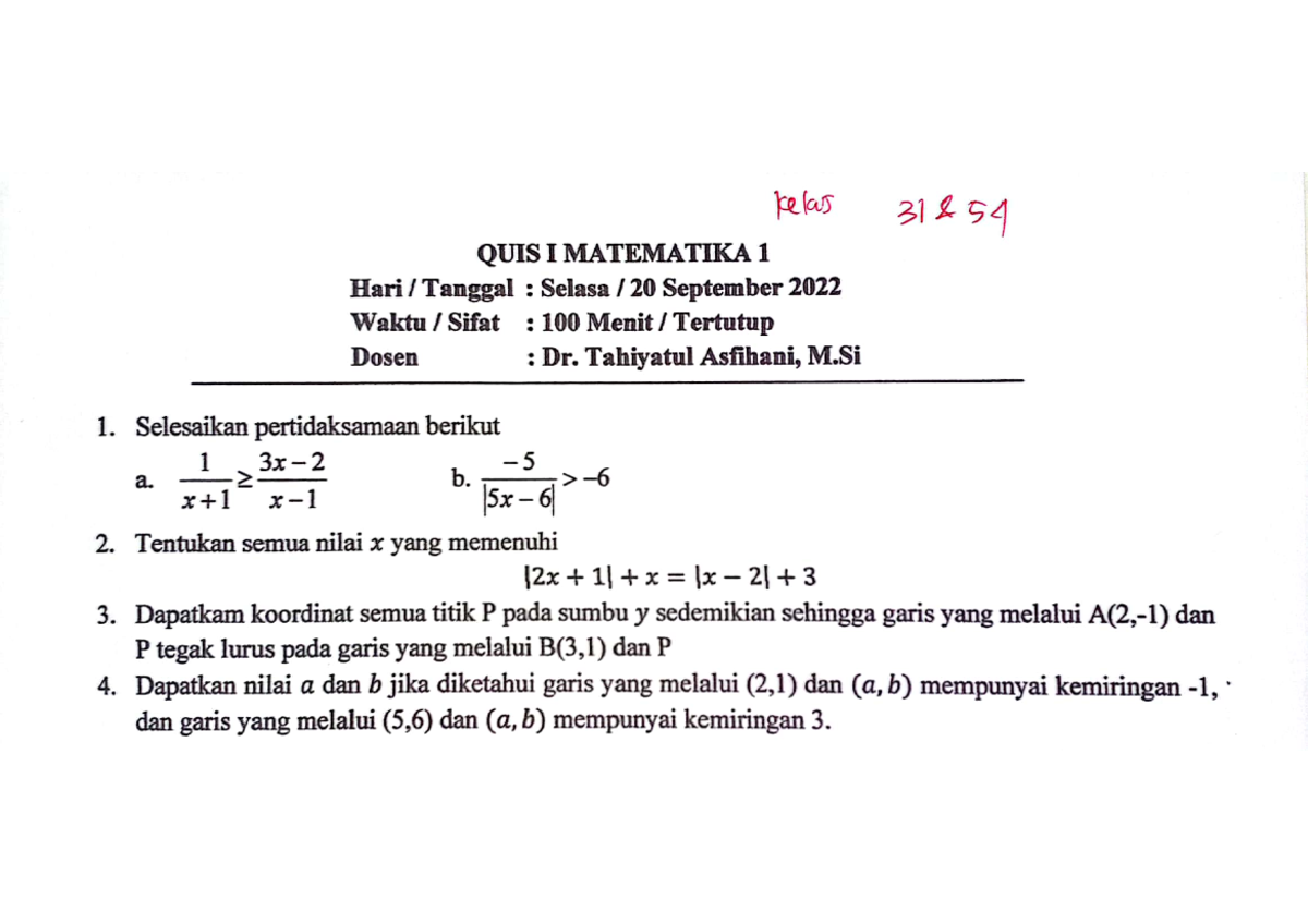 Contoh Soal Quiz Kalkulus - Kalkulus I – Calculus I - Studocu