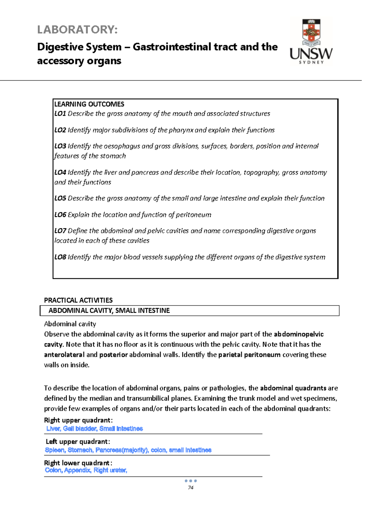 Digestive system lab - lab manual - LABORATORY: Digestive System ...