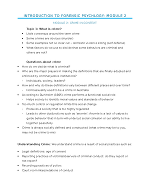 Introduction to Forensic Psychology Week 1 and 2 Notes - Introduction ...