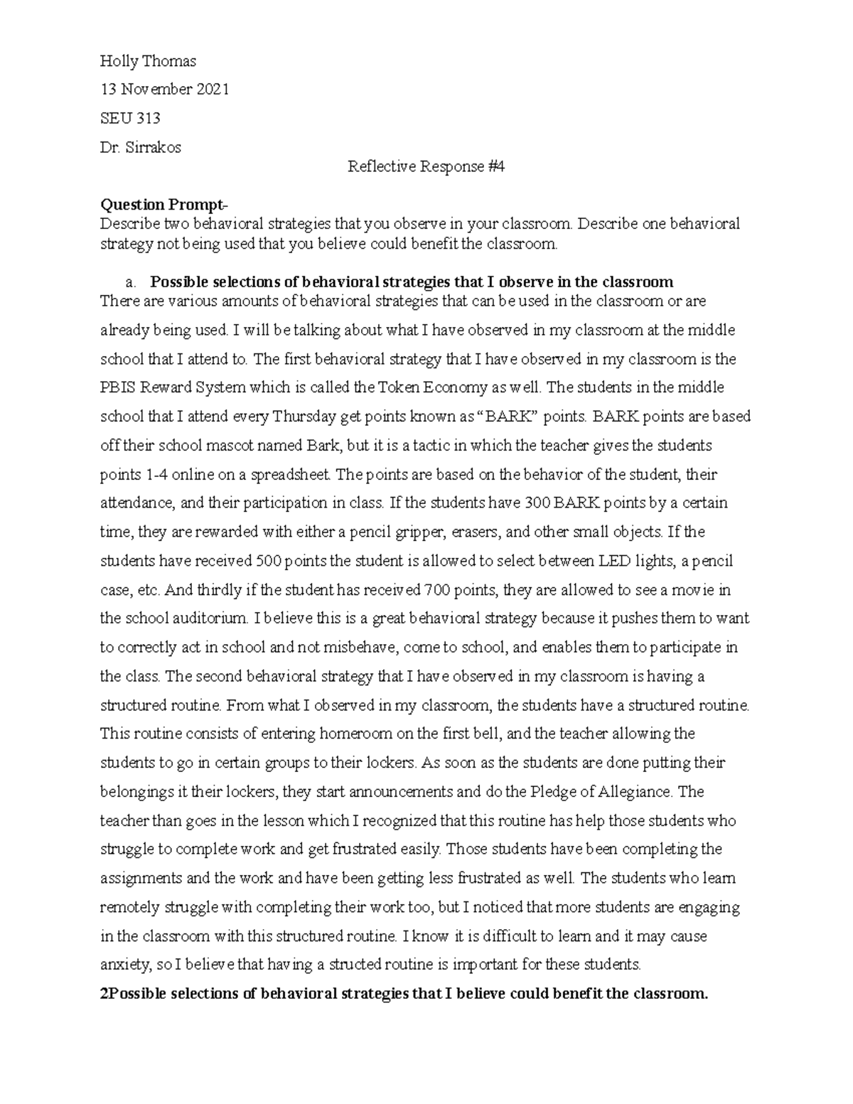 Reflective Response #4 - Holly Thomas 13 November 2021 SEU 313 Dr ...