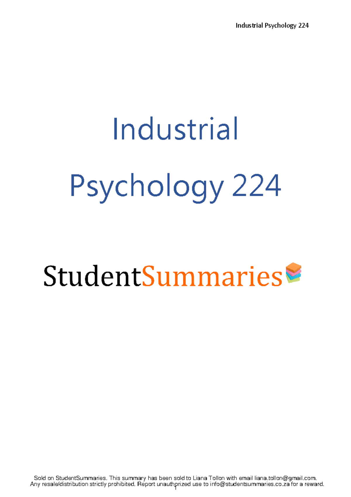Industrial Psychology 224 Complete Numbered Industrial Psychology 224
