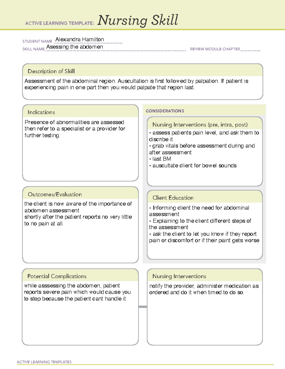 Asessing the abdomen - ati template - NUR 203 A - ACTIVE LEARNING ...