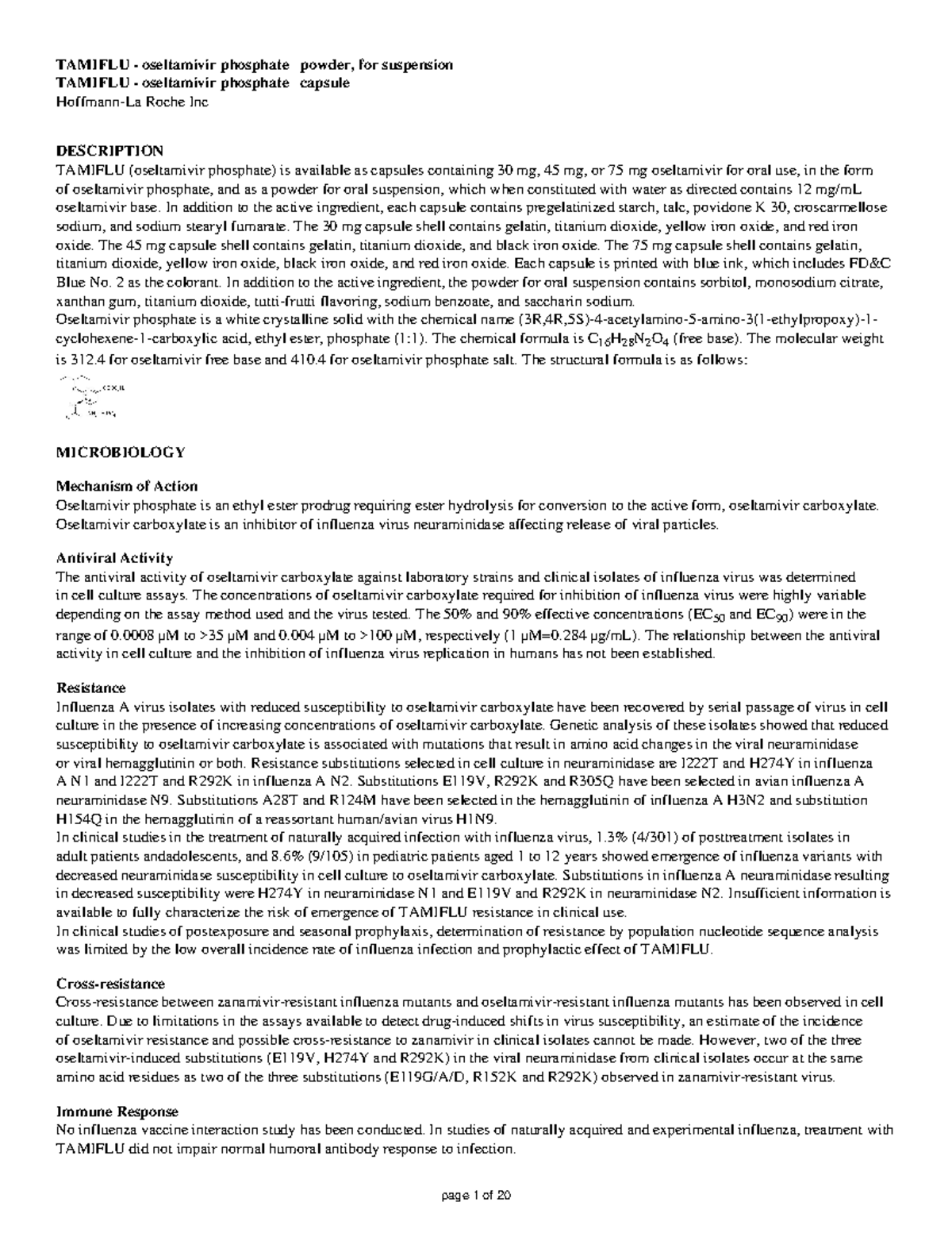 Tamiflu-product-labeling - Tamiflu - Oseltamivir Phosphate Powder, For 