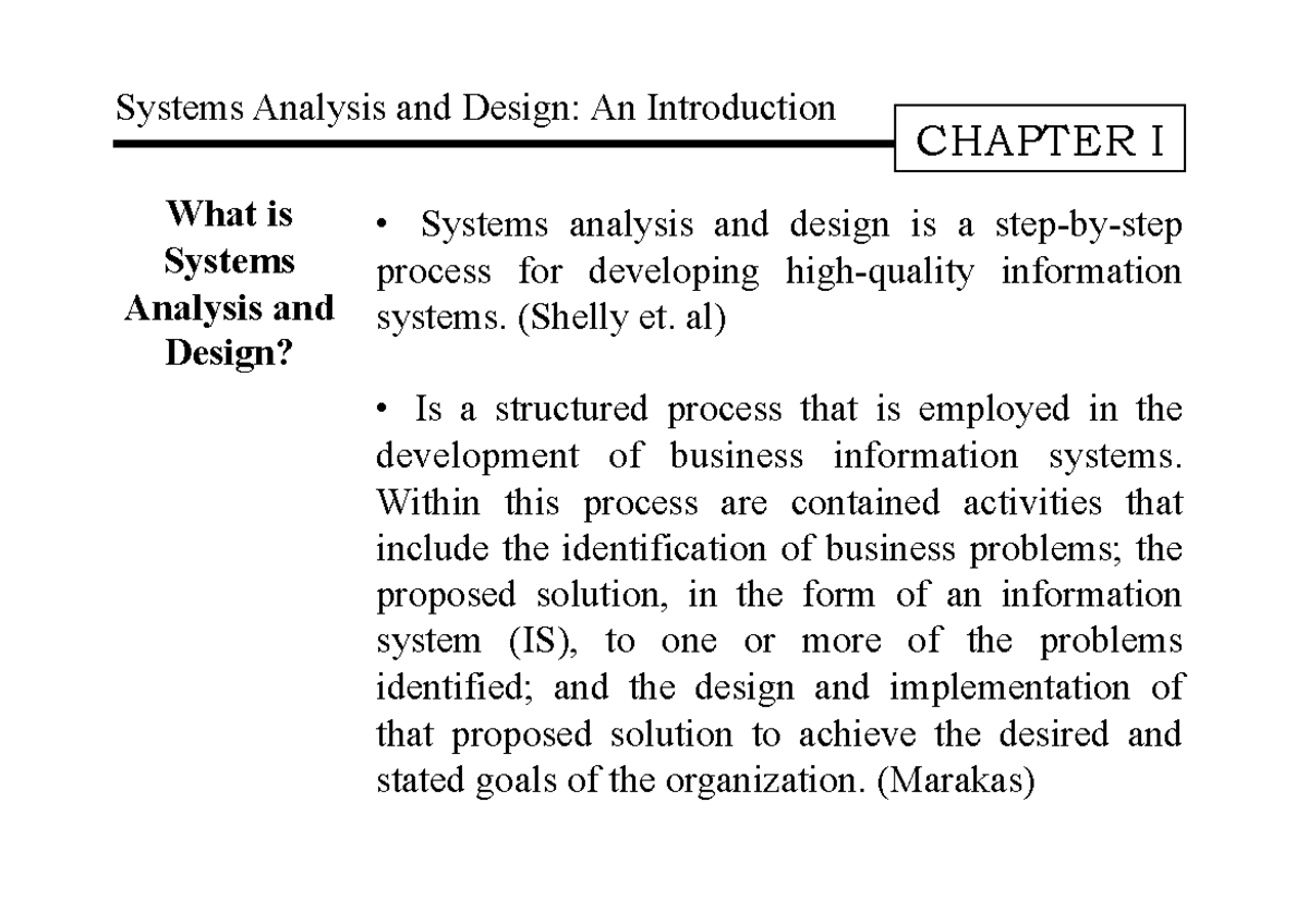 Chapter 1 - None - CHAPTER I What Is Systems Analysis And Design ...