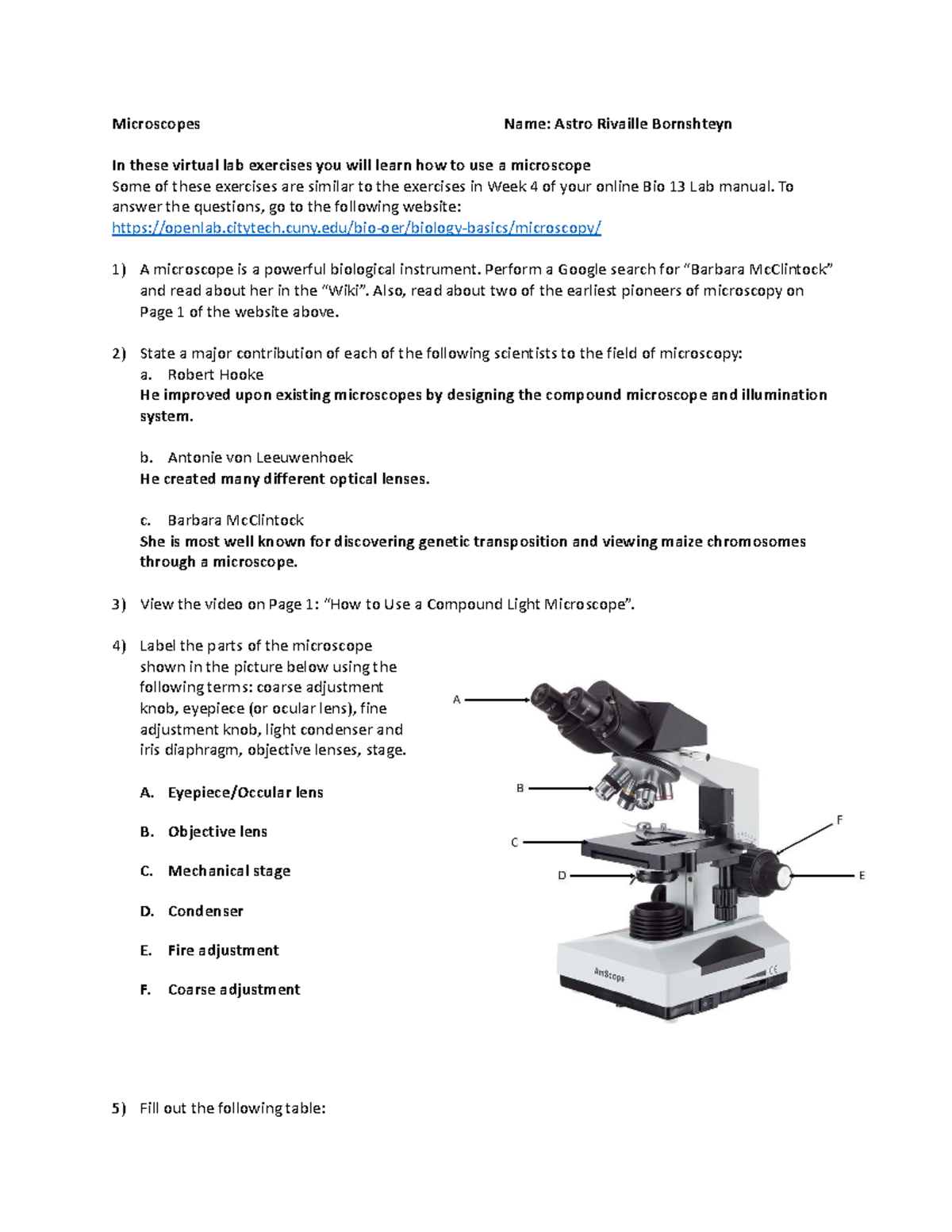 Exercise 3 The Microscope Lab Answers at Amanda Litherland blog