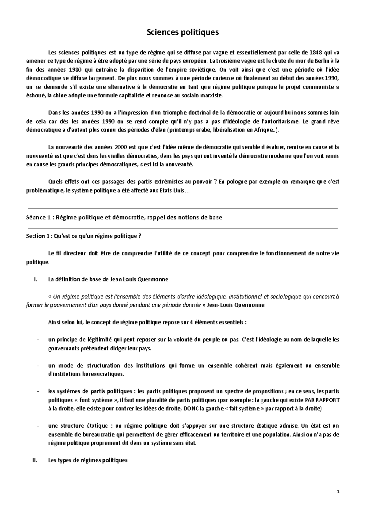 Sciences politiques - notes de cours. - Sciences politiques Les ...