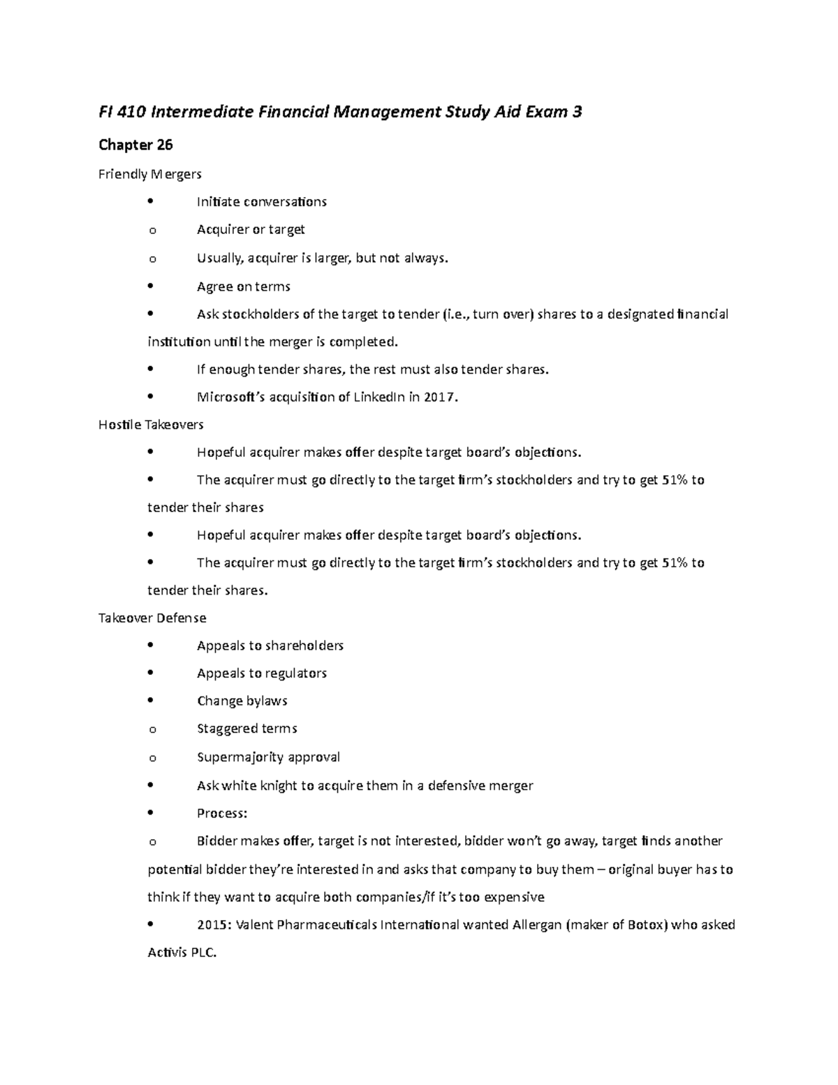 FI 410 Chapter 26 Study Guide - FI 410 Intermediate Financial ...