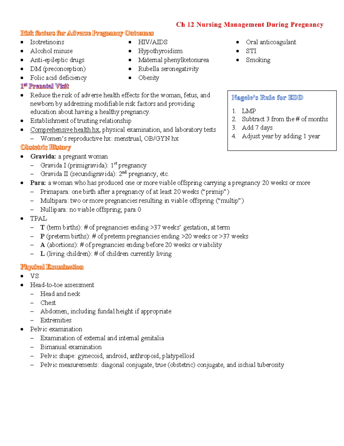 13 ch 12 Nursing Management During Pregnancy Ch 12 Nursing