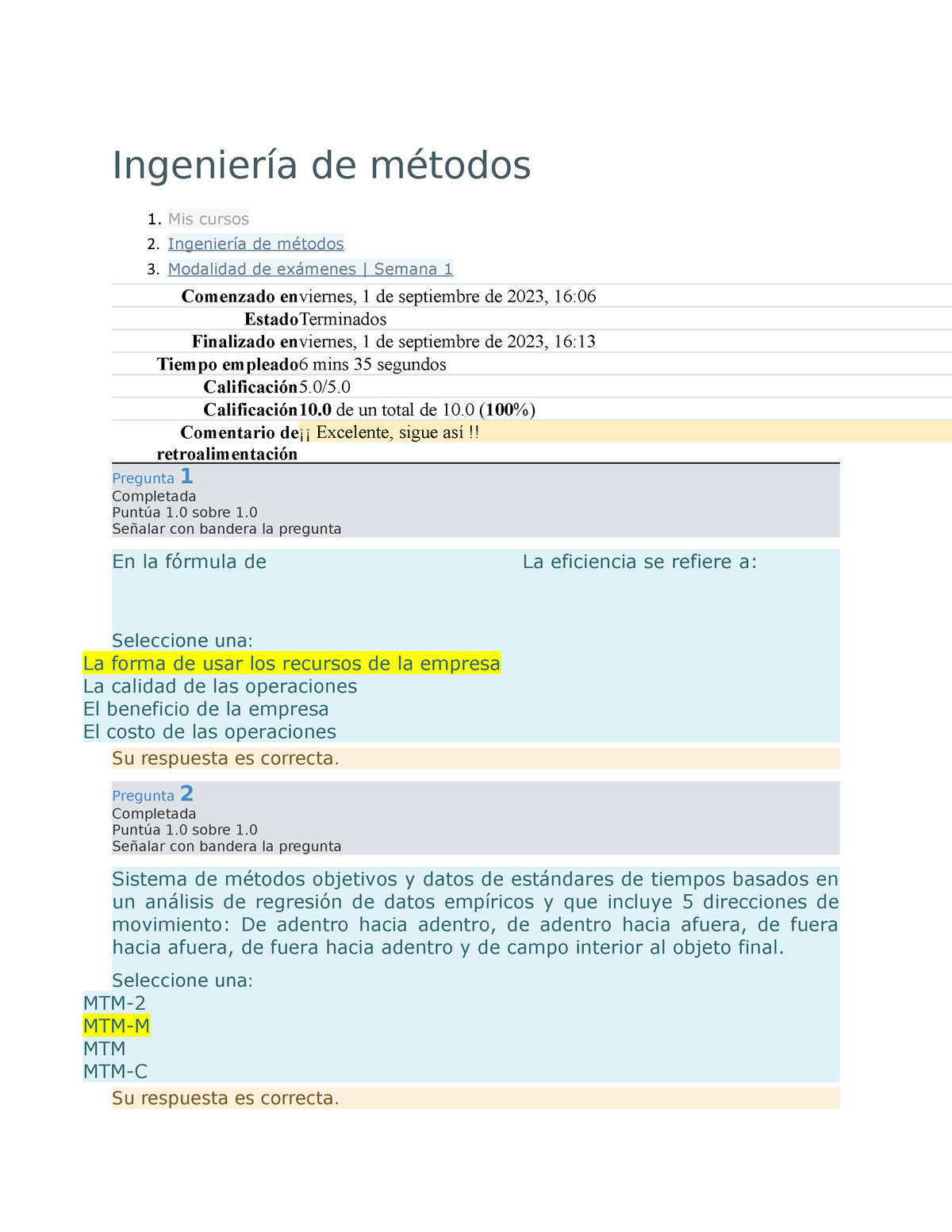 Ingeniería De Métodos Modalidad Examen Semana 1 - Ingeniería De Métodos ...