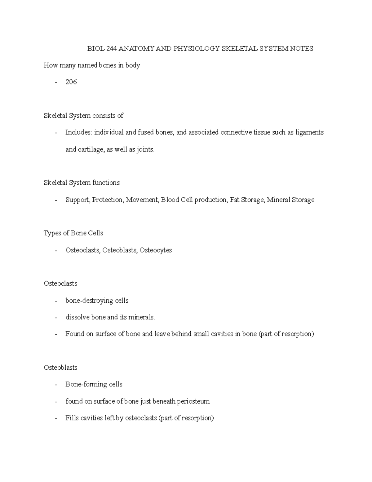 BIOL 244 Anatomy AND Physiology Skeletal System Notes - BIOL 244 ...