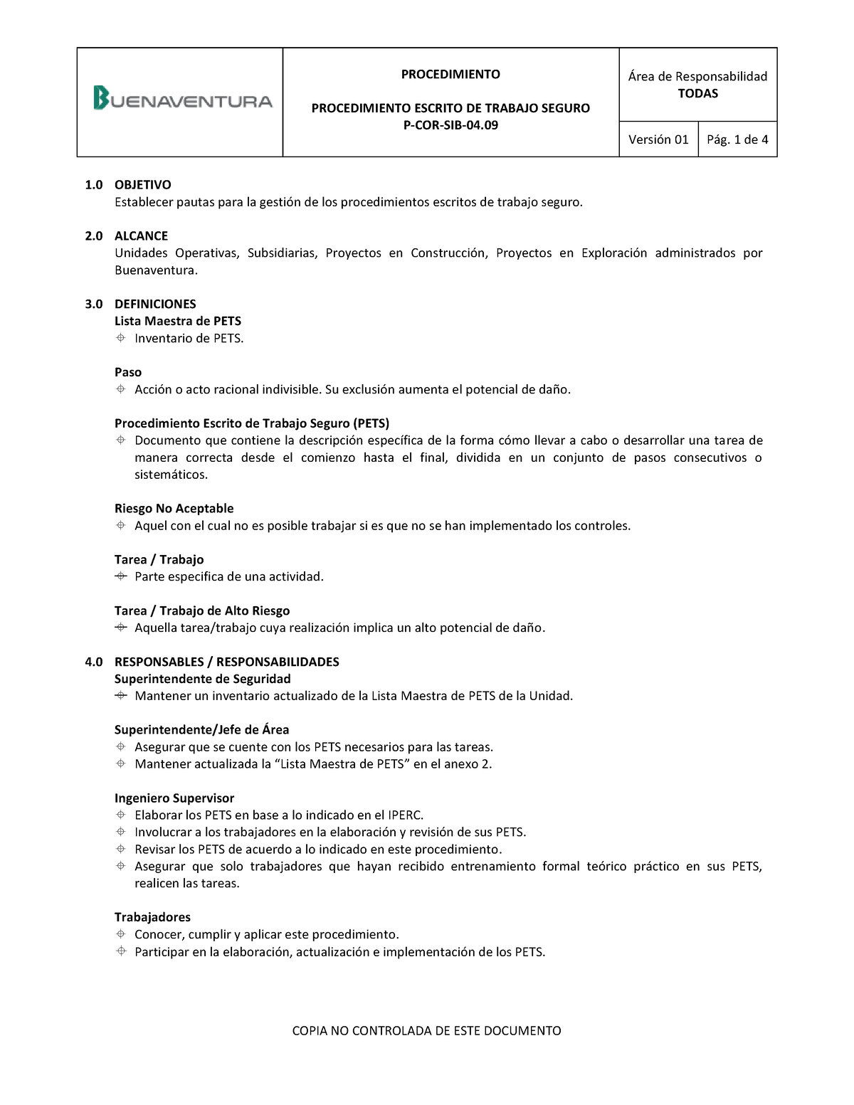 SSOpr 0007 Procedimiento Escrito De Trabajo Seguro - PROCEDIMIENTO ...