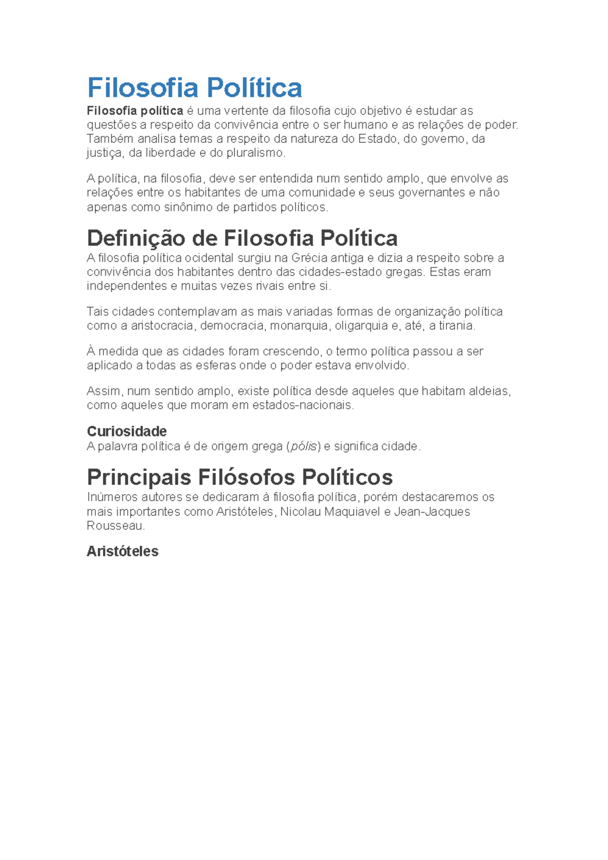 Filosofia Política - Filosofia Política Filosofia Política - Studocu